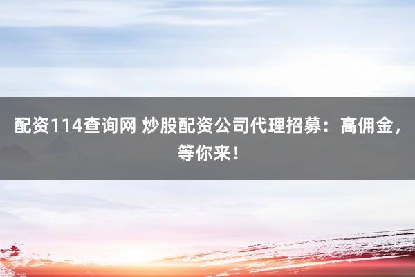 配资114查询网 炒股配资公司代理招募：高佣金，等你来！