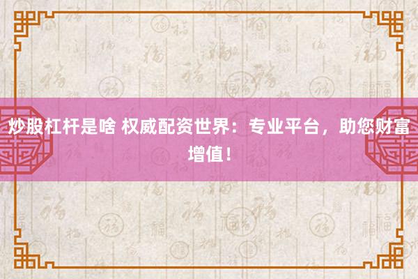 炒股杠杆是啥 权威配资世界：专业平台，助您财富增值！